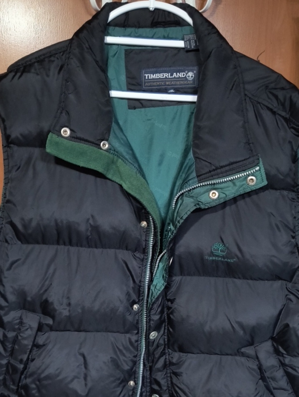Timberland Black Puffer Vest with Green Lining